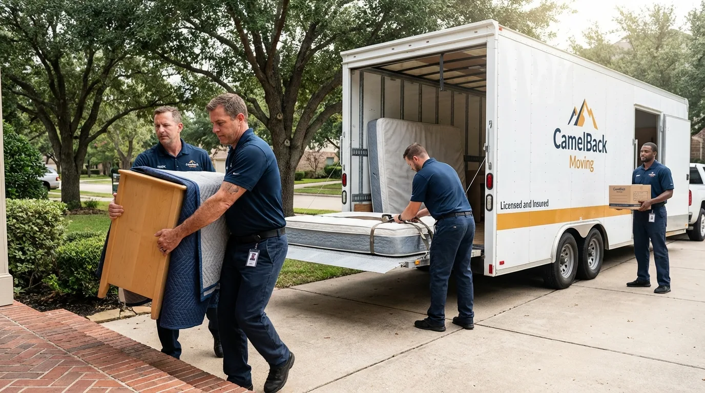 Crew loading residential truck for cross-state move from Seminole, TX